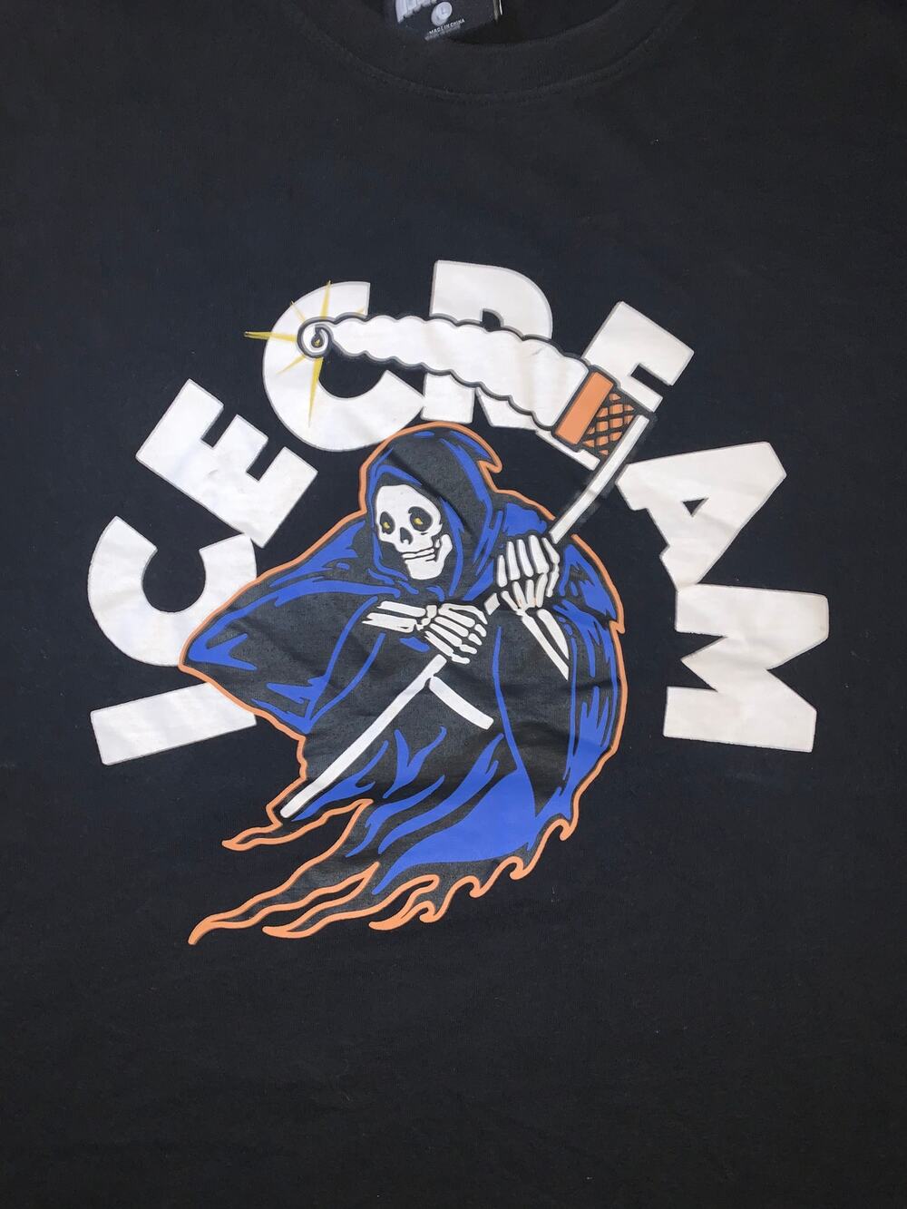 ICECREAM Skater Grim Reaper Graphic T-Shirt Mens Black Y2K Style Large